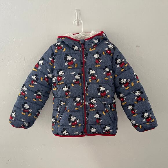 Gap Kids x Disney Mickey Mouse Hooded Sherpa Puffer Jacket Coat Blue Small (6-7) - Picture 4 of 12
